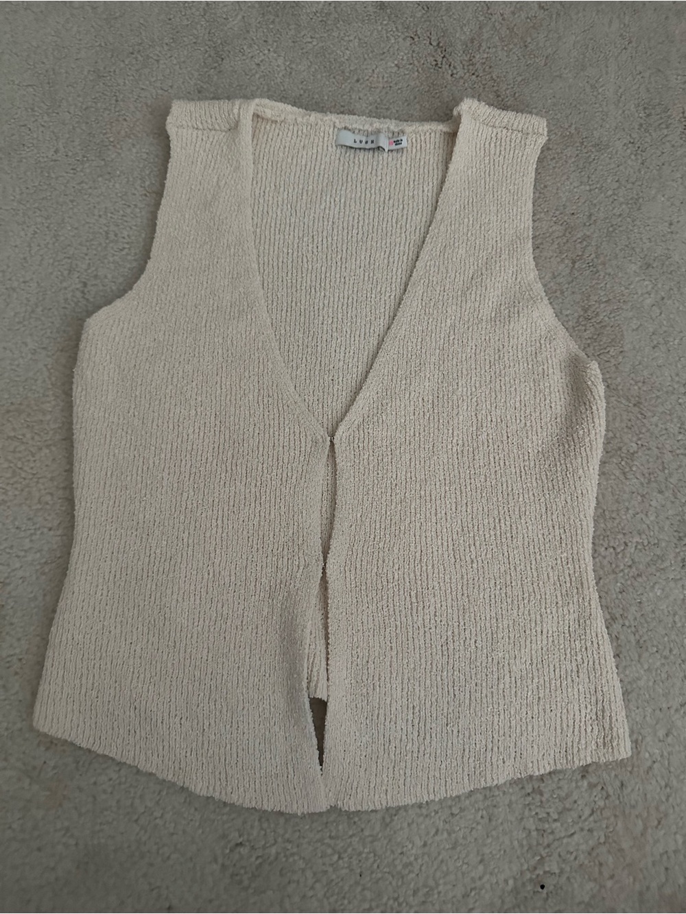 Lush V-Neck Sleeveless Knit Vest — Cream